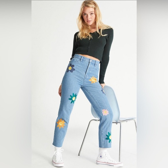 PacSun Denim - Pacsun Women’s Eco Flower Embroidered High Rise Straight Jeans Size 24